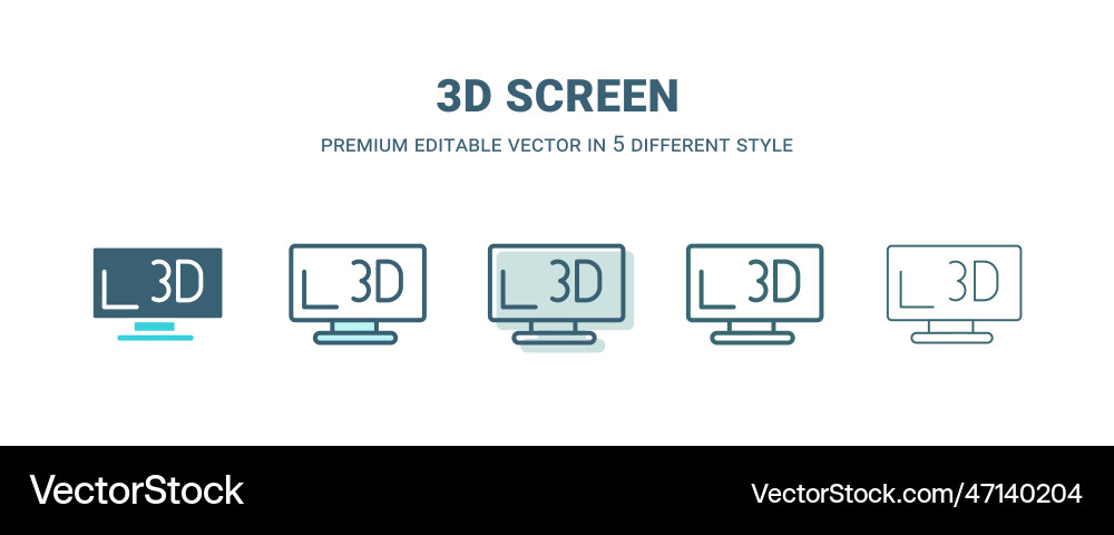 3d screen icon in 5 different style outline 3d screen icon in 5 different style outline vector image