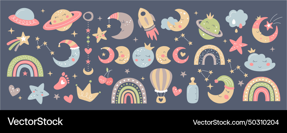 Boho baby nursery decoration with cute rainbow Boho baby nursery decoration with cute rainbow vector image