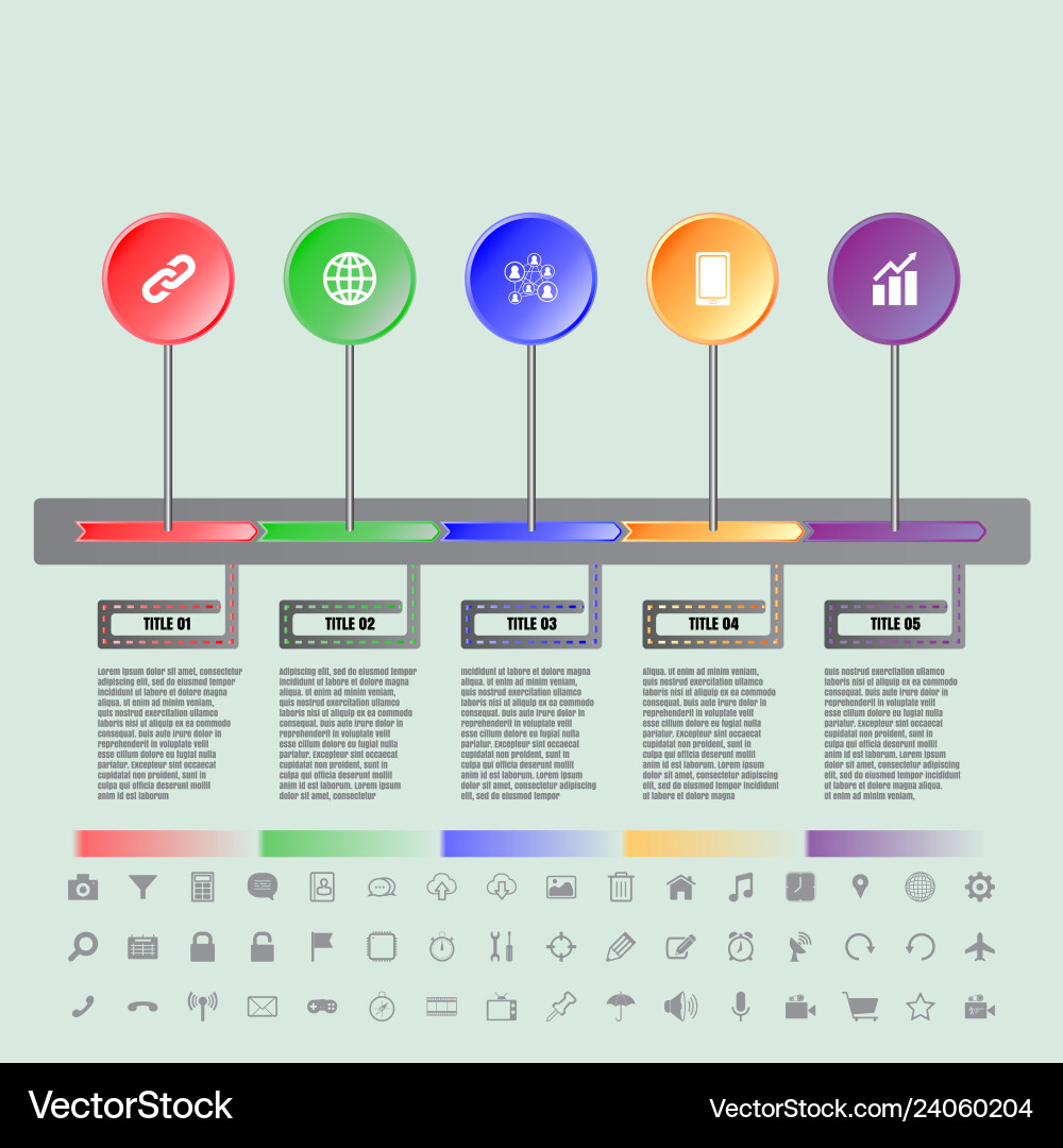 Colorful buttons timeline with set of icons Colorful buttons timeline with set of icons vector image