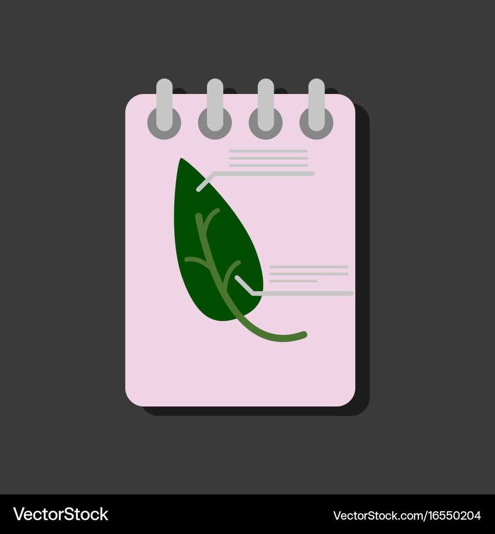 Flat icon design collection notebook and leaf vector image