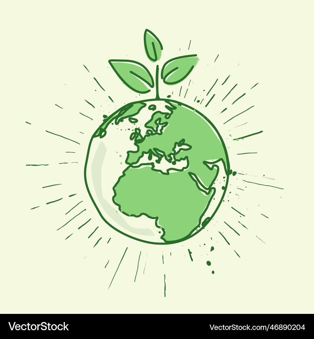 Hand drawn planet doodle with plant and leaves Hand drawn planet doodle with plant and leaves vector image