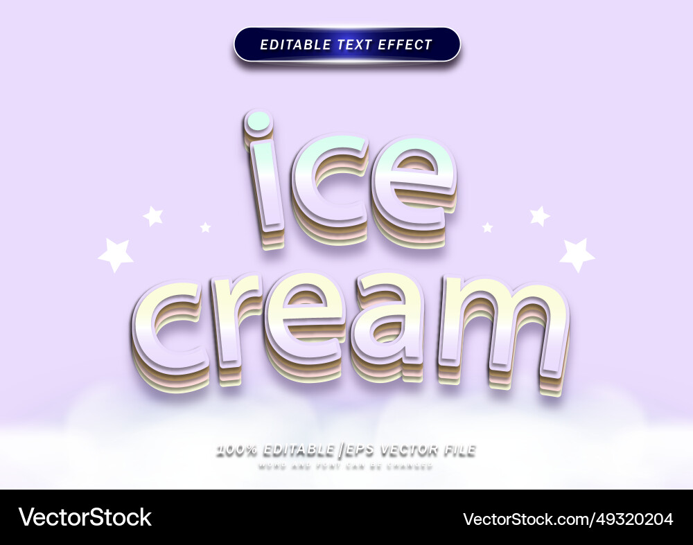 Ice cream text editable effect simple style design vector image