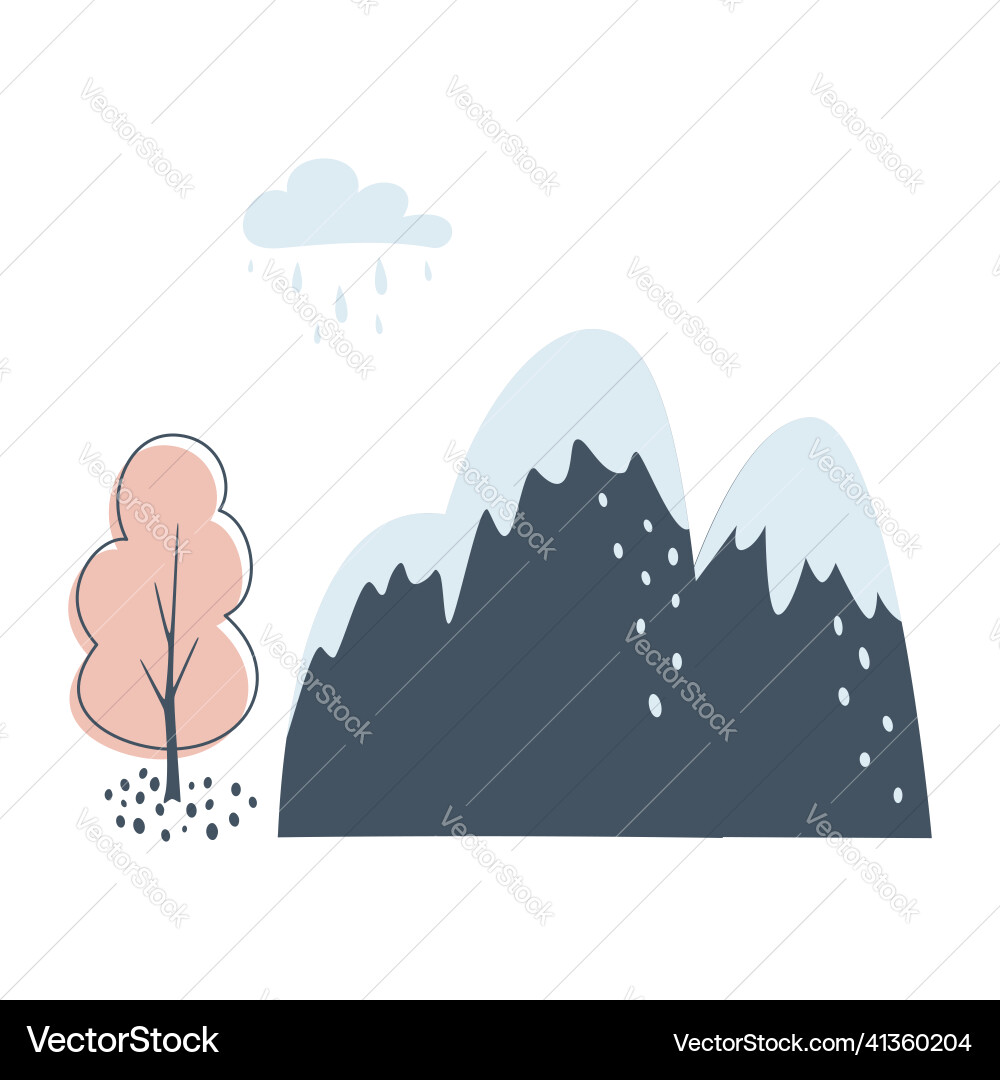 Minimalistic card with mountains tree and cloud Minimalistic card with mountains tree and cloud vector image