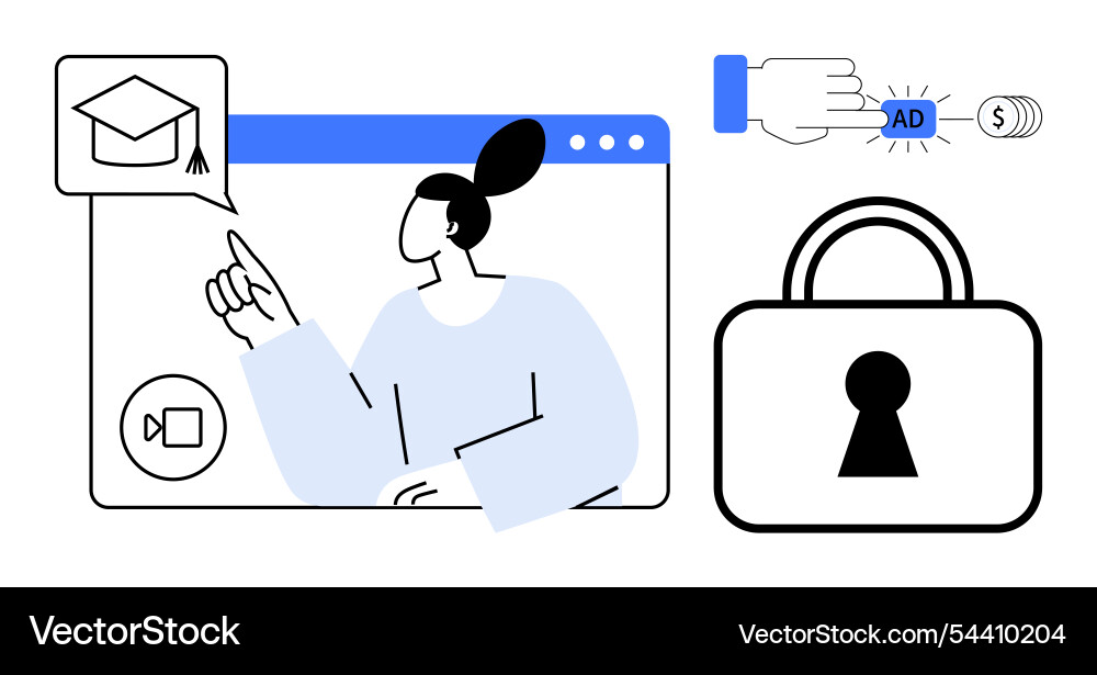 Online learning ad click and security concepts Online learning ad click and security concepts vector image