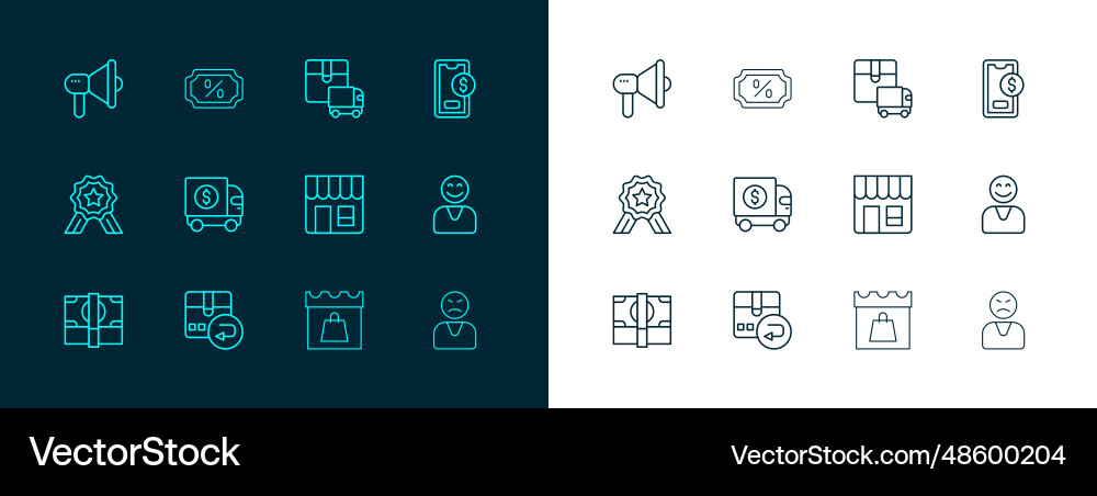Set line mobile with dollar return cardboard box Vector Image