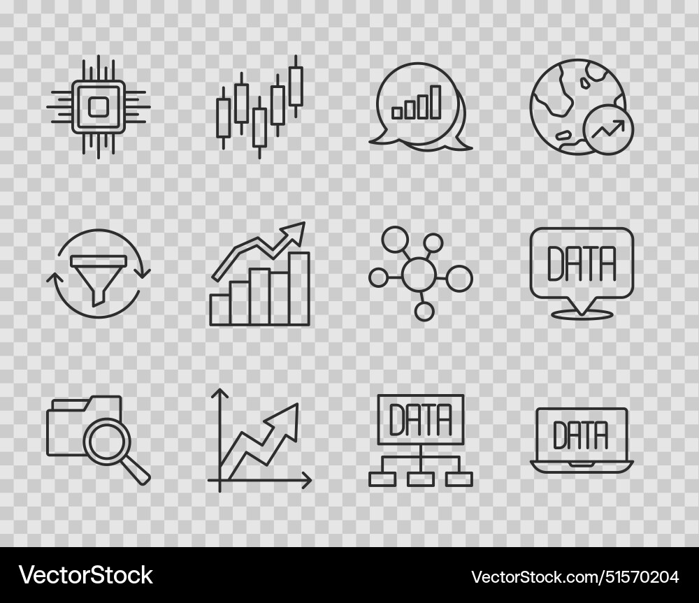Set line search with folder data analysis pie Set line search with folder data analysis pie vector image