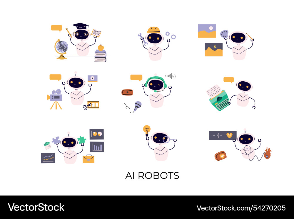 Artificial intelligence robots set ai generating Artificial intelligence robots set ai generating Vector Image