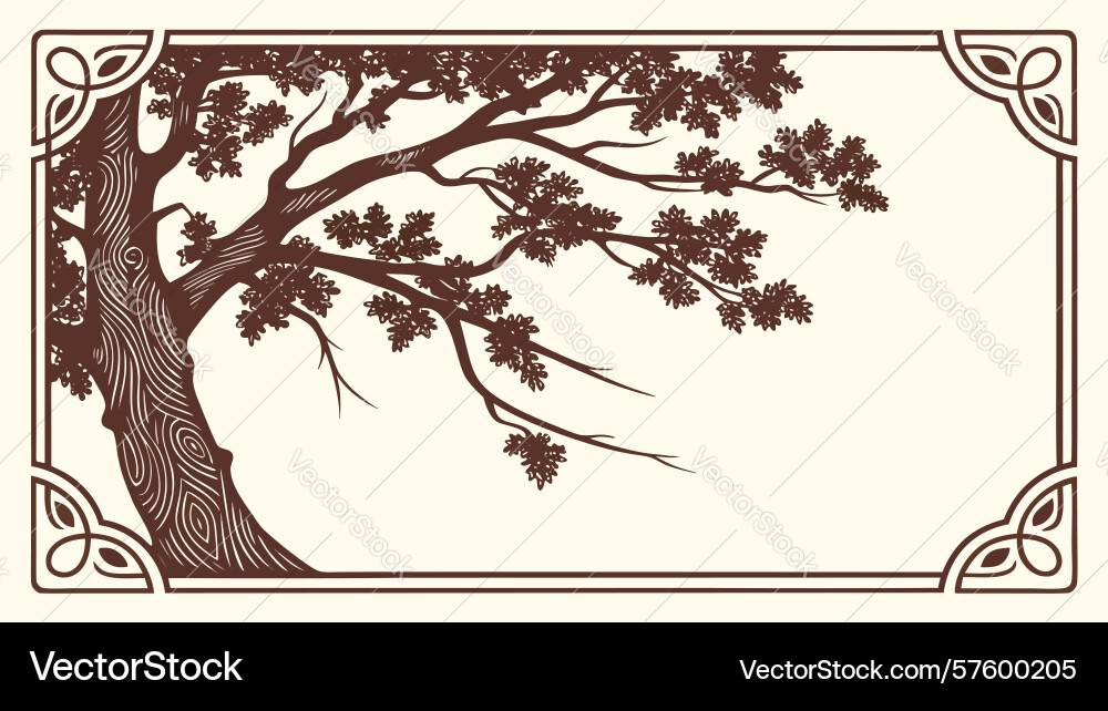 Bare tree branches in a rustic decorative frame vector image