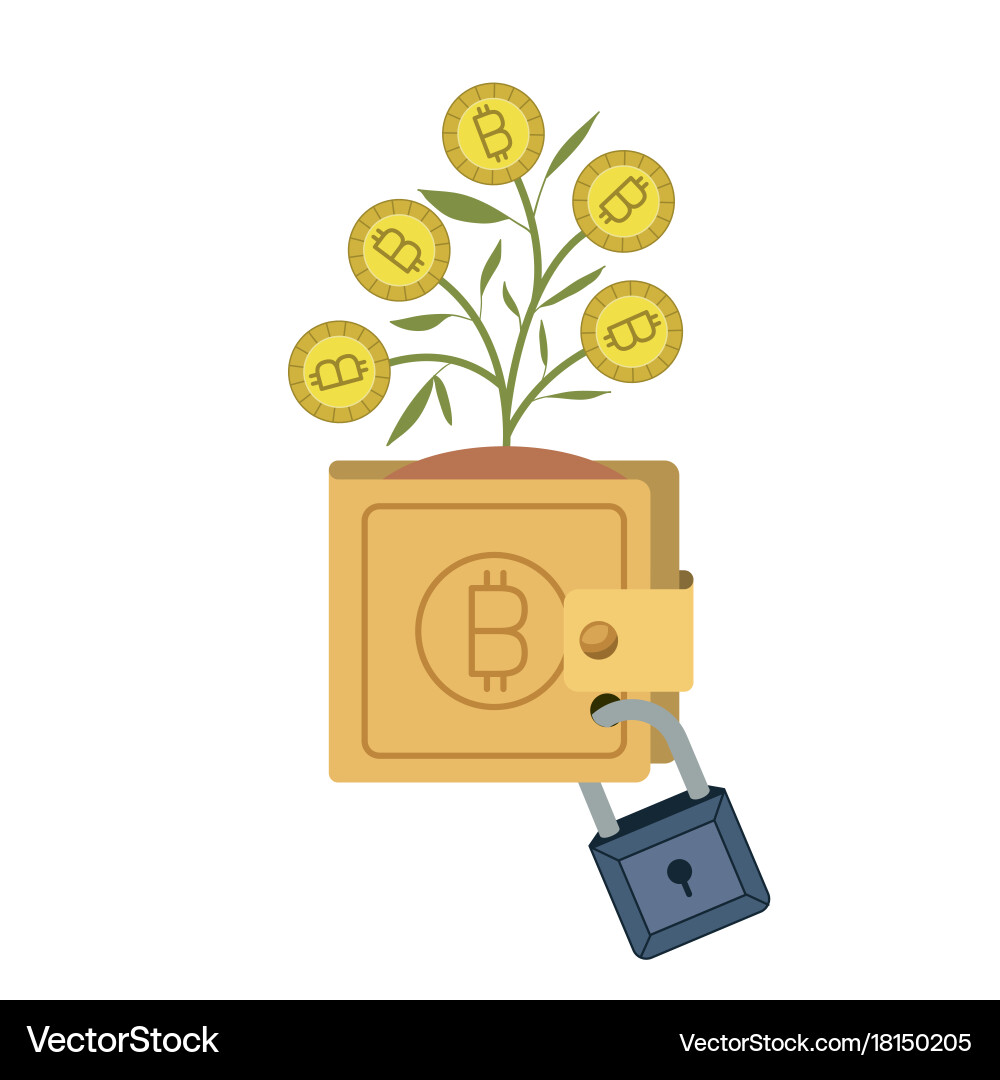 Bitcoin wallet growing with secure padlock Vector Image
