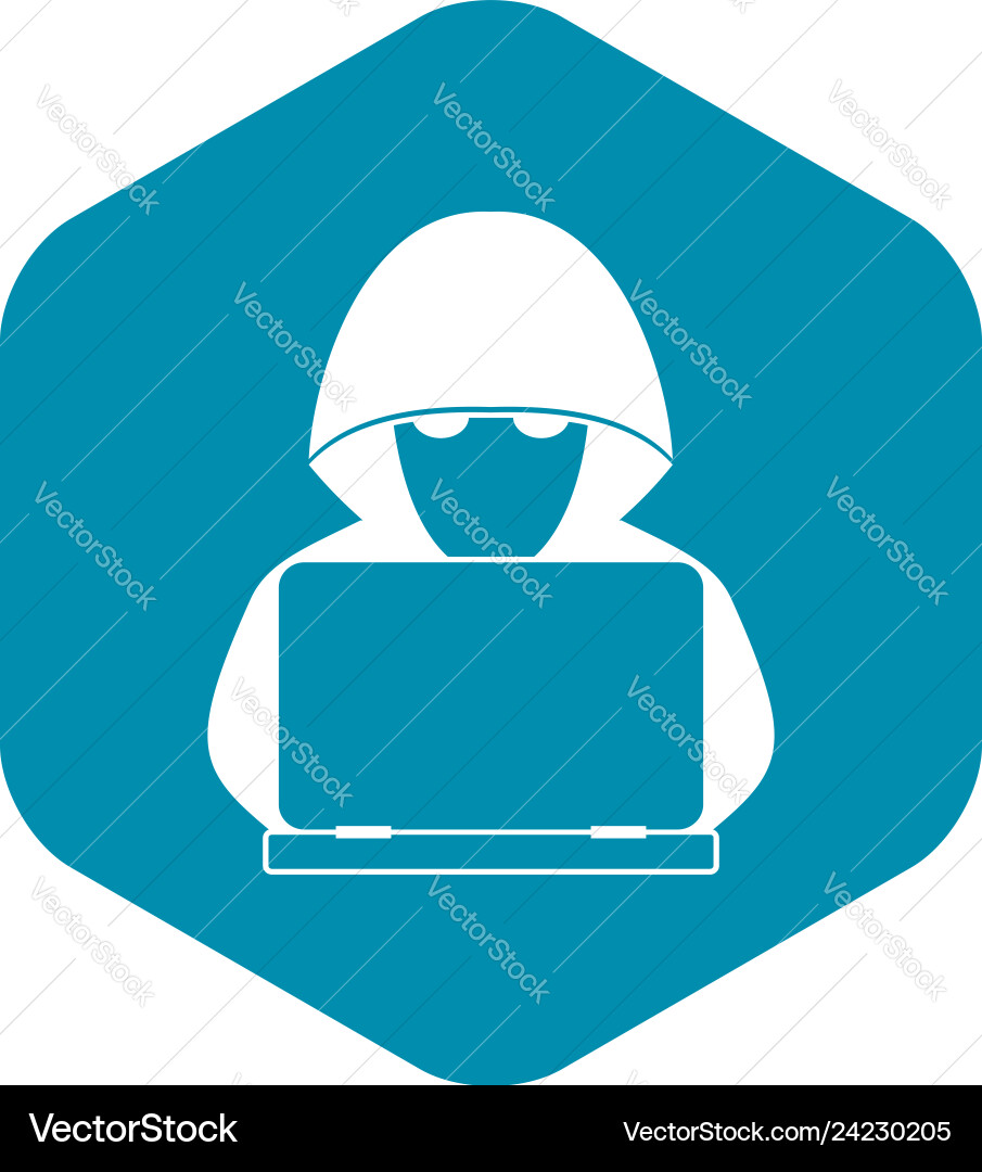 Computer hacker with laptop icon simple style vector image