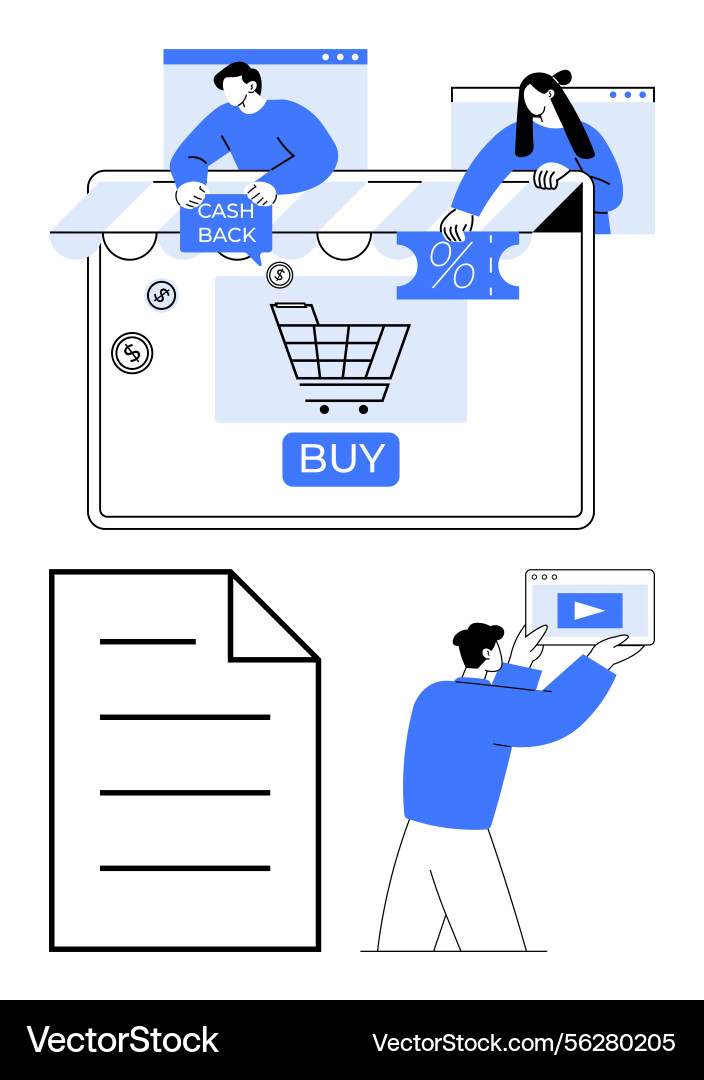 E-commerce interface with users exploring cashback Vector Image