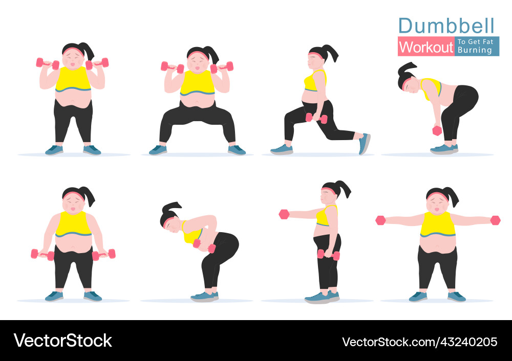 Fat women work out with dumbbell and fitness Fat women work out with dumbbell and fitness vector image