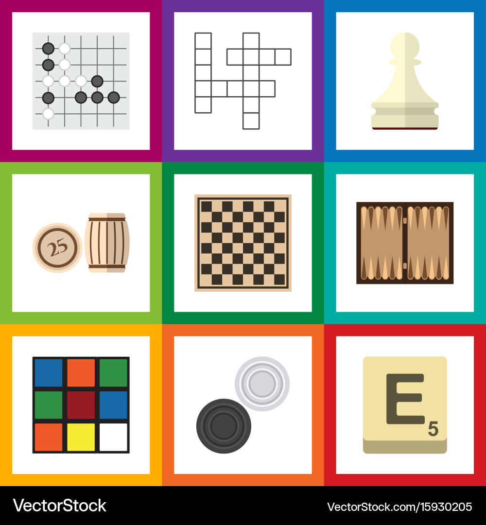 Flat icon entertainment set of cube chess table Vector Image