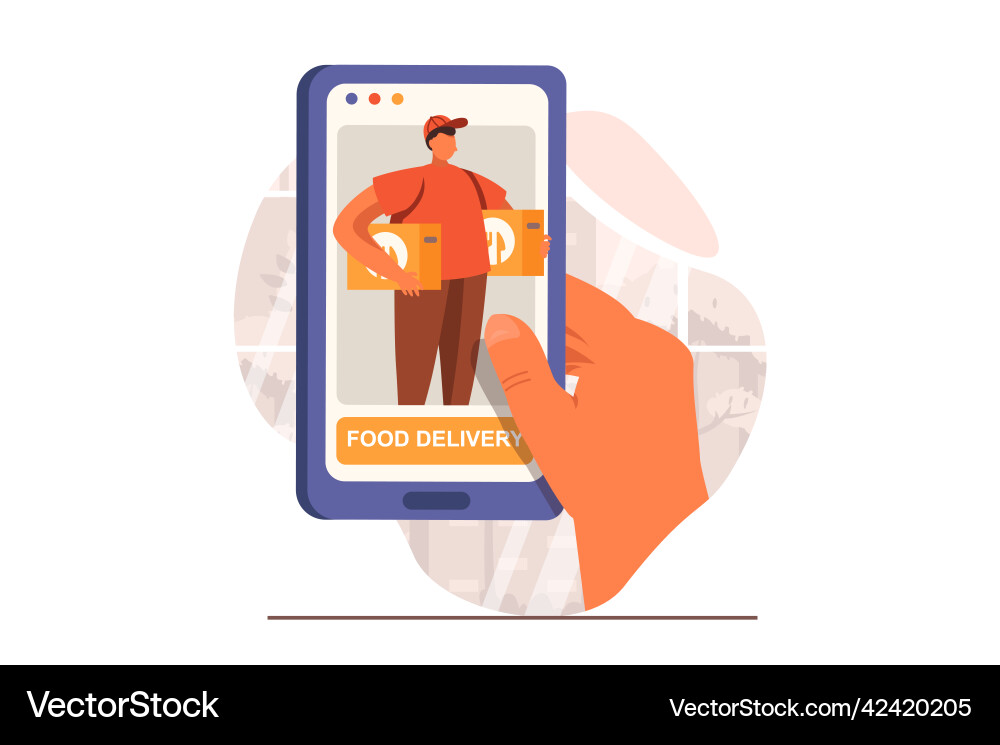 Food delivery web concept in flat design courier Food delivery web concept in flat design courier vector image