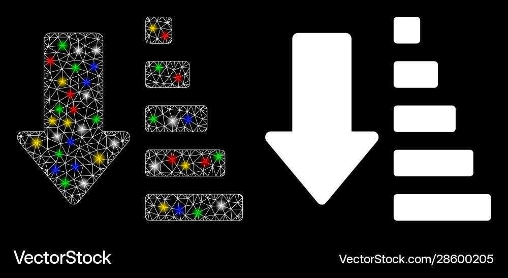 Glowing mesh carcass sort down arrow icon Glowing mesh carcass sort down arrow icon vector image