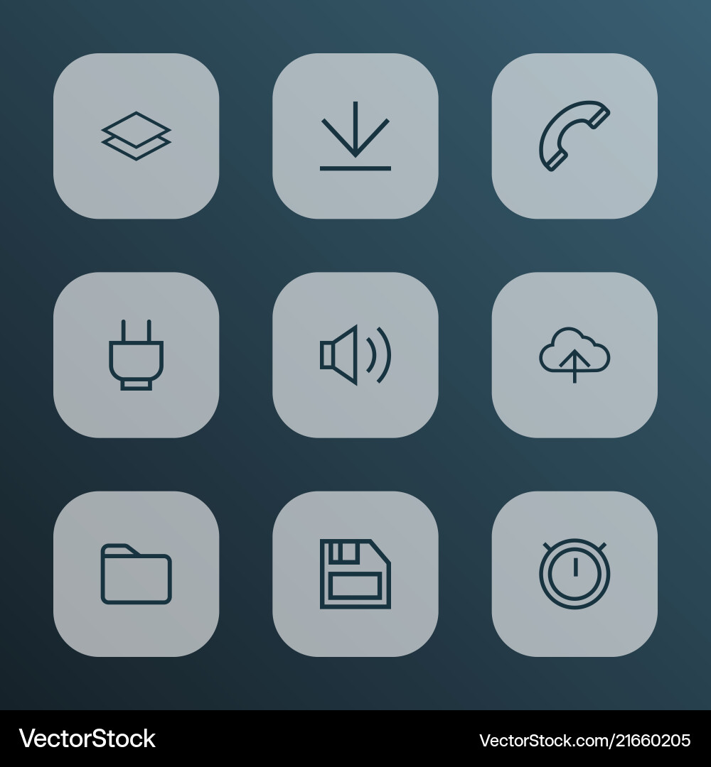 Interface icons line style set with second meter Interface icons line style set with second meter vector image