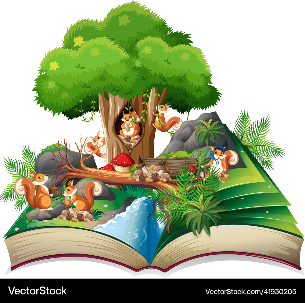 Nature scene with many trees and squirrels Nature scene with many trees and squirrels Vector Image