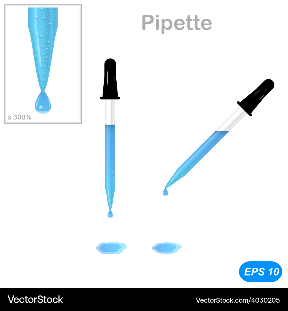 Pipettes with a drop on the tip - lab glassware vector image