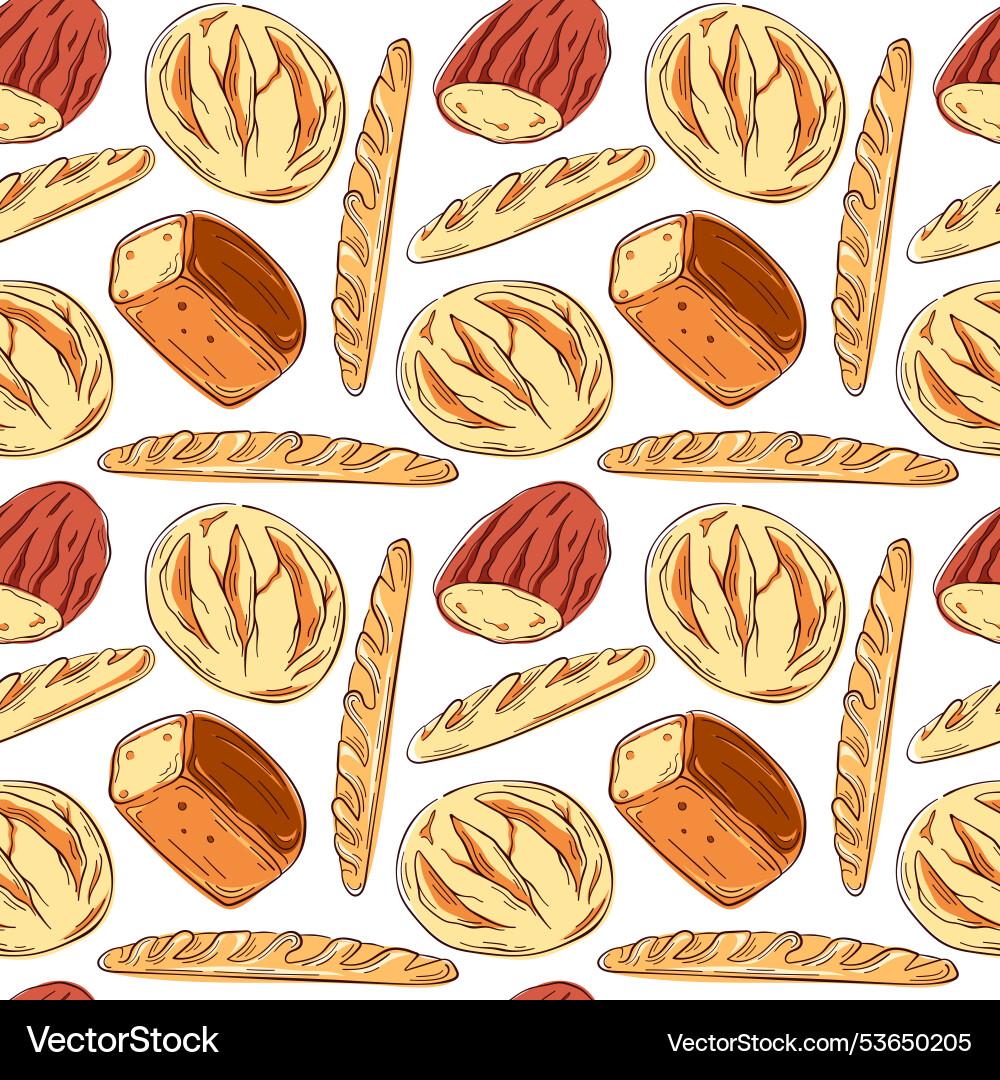 Seamless pattern with various bread types like Seamless pattern with various bread types like Vector Image