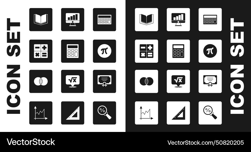 Set calculator open book pi symbol computer Set calculator open book pi symbol computer vector image