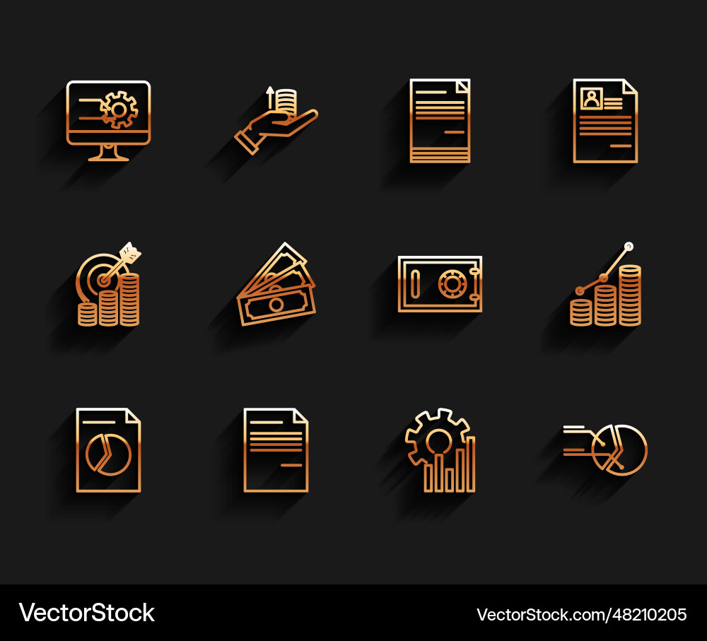 Set line document with graph chart computer Set line document with graph chart computer vector image