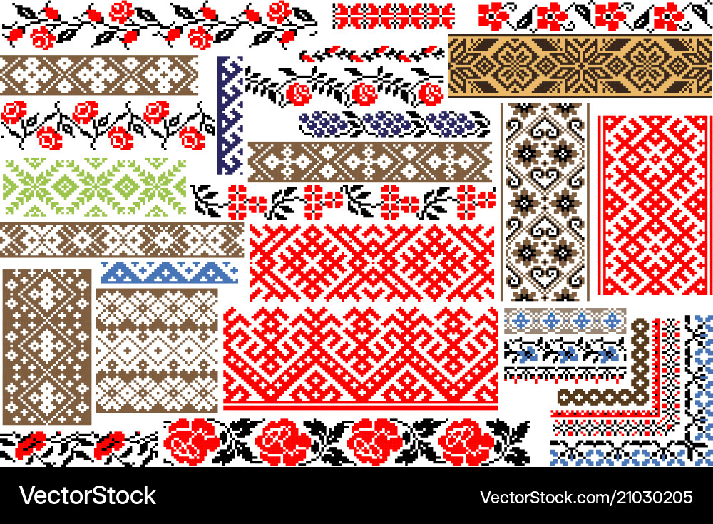Set of 30 seamless ethnic patterns for embroidery Set of 30 seamless ethnic patterns for embroidery vector image