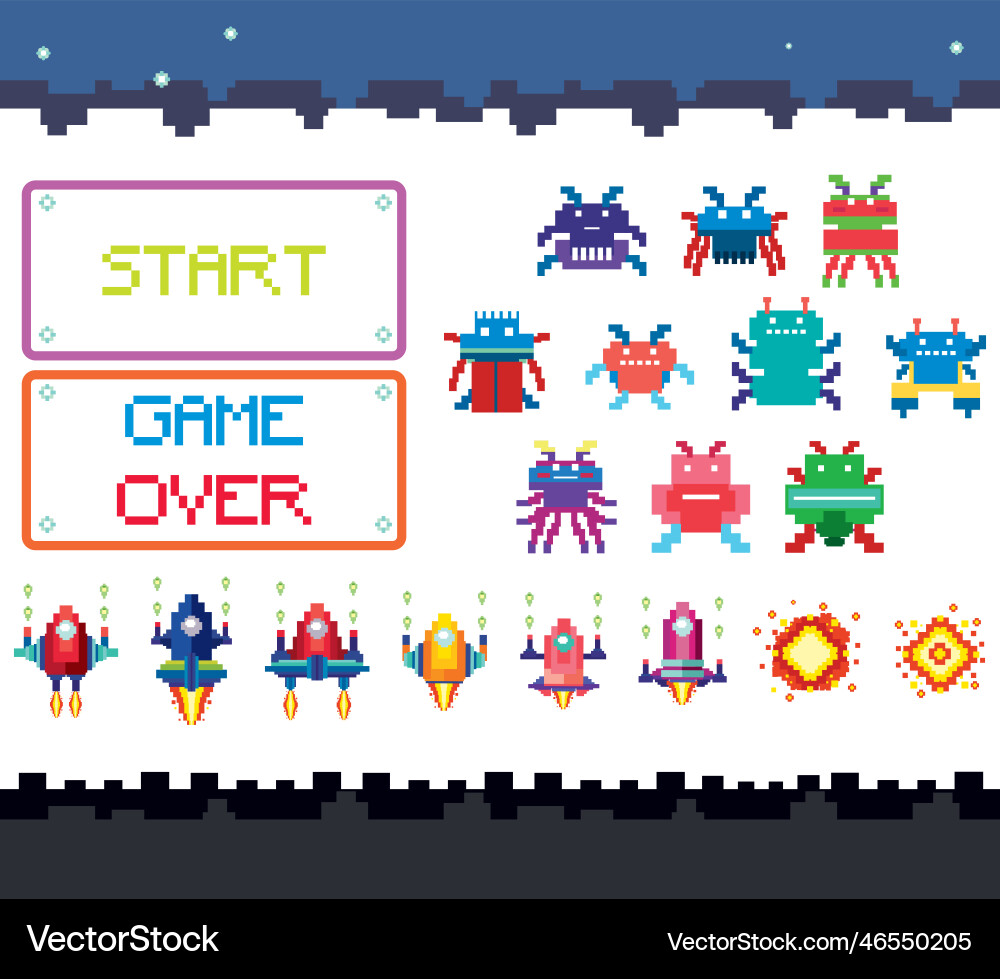 Set of pixel game monster characters Set of pixel game monster characters vector image