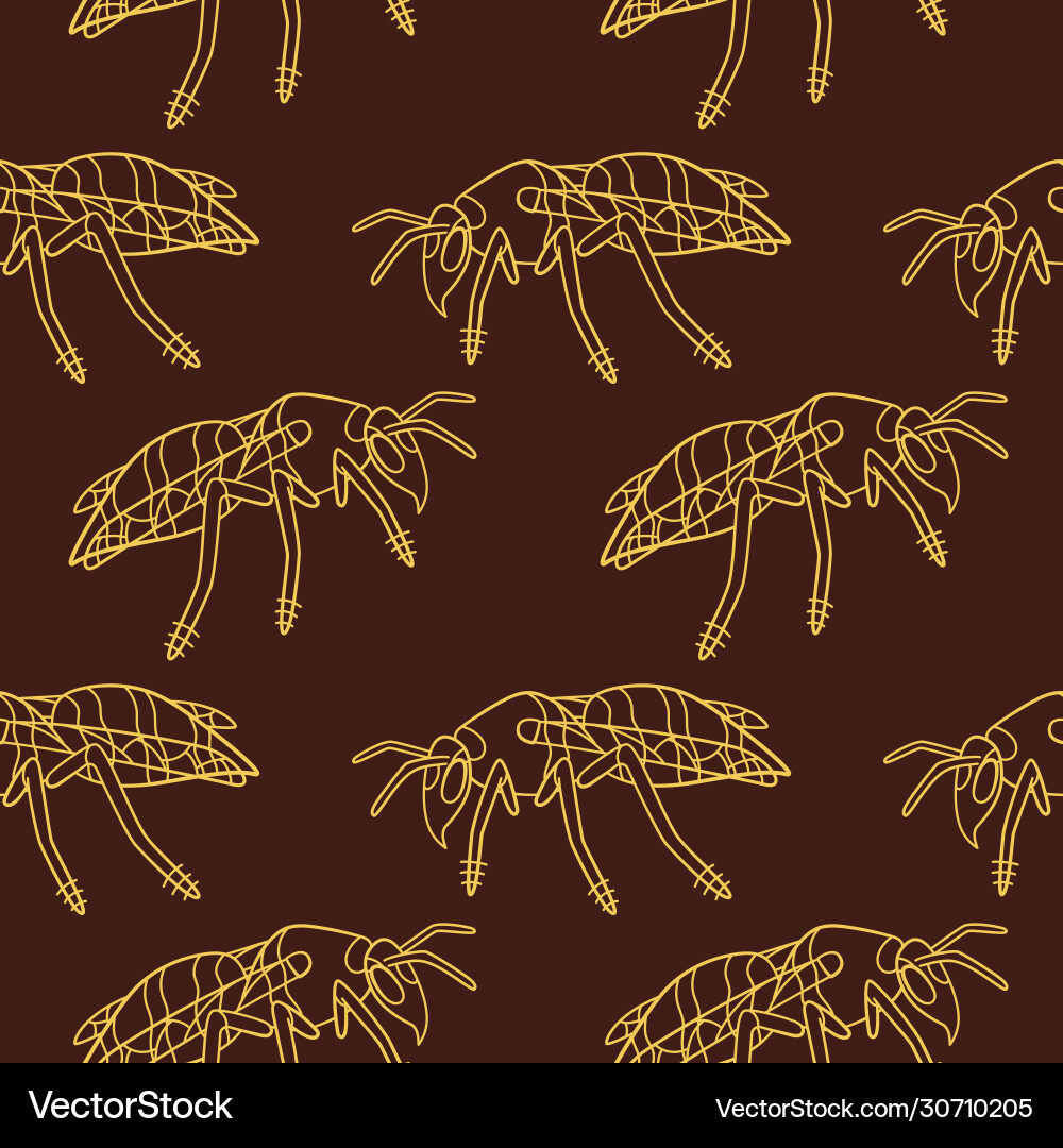 Side view outline style wasps seamless pattern Side view outline style wasps seamless pattern vector image