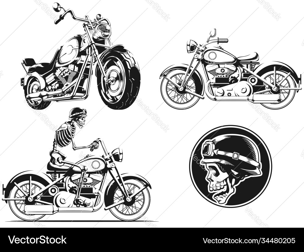 Silhouette rider biker motorcycle engraving vector image