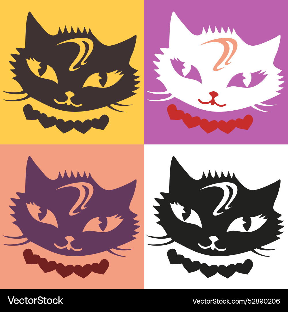 Cat muzzle seamless scheme pattern background set Vector Image