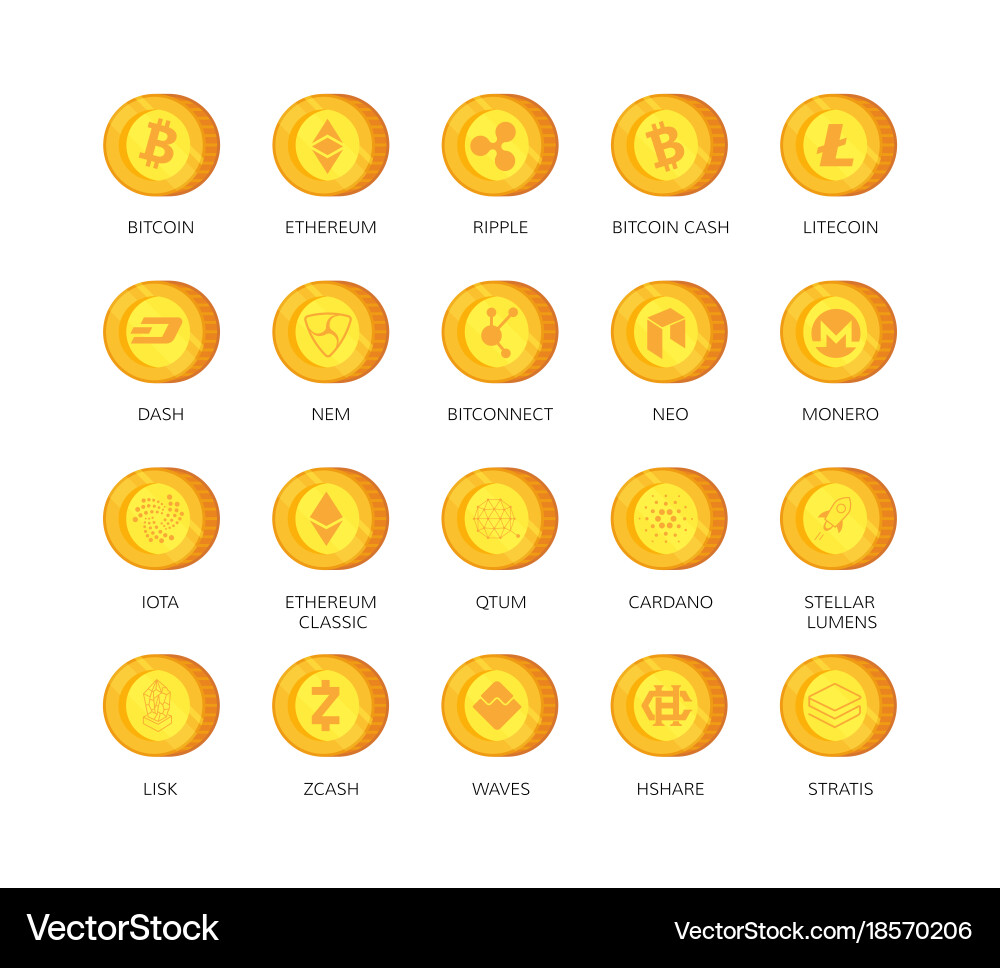 Cryptocurrency Icon Set - Top 20 Coins – Royalty-Free Vector | VectorStock