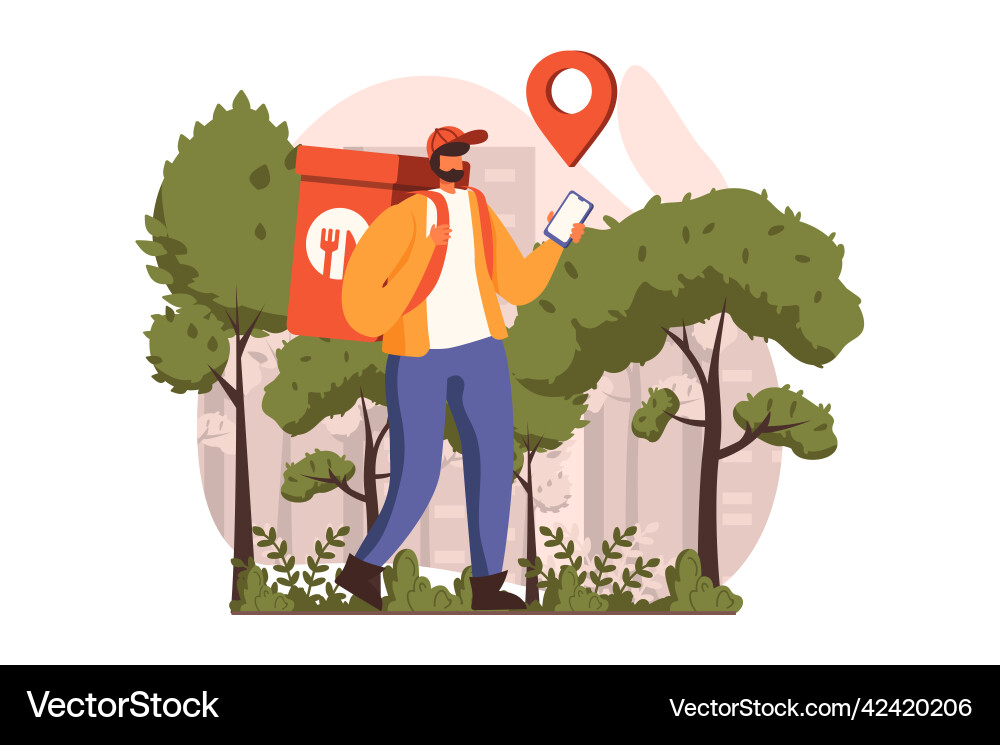 Food delivery web concept in flat design courier Food delivery web concept in flat design courier vector image
