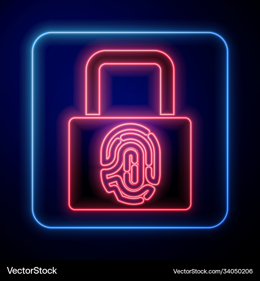 Glowing neon fingerprint with lock icon isolated Vector Image