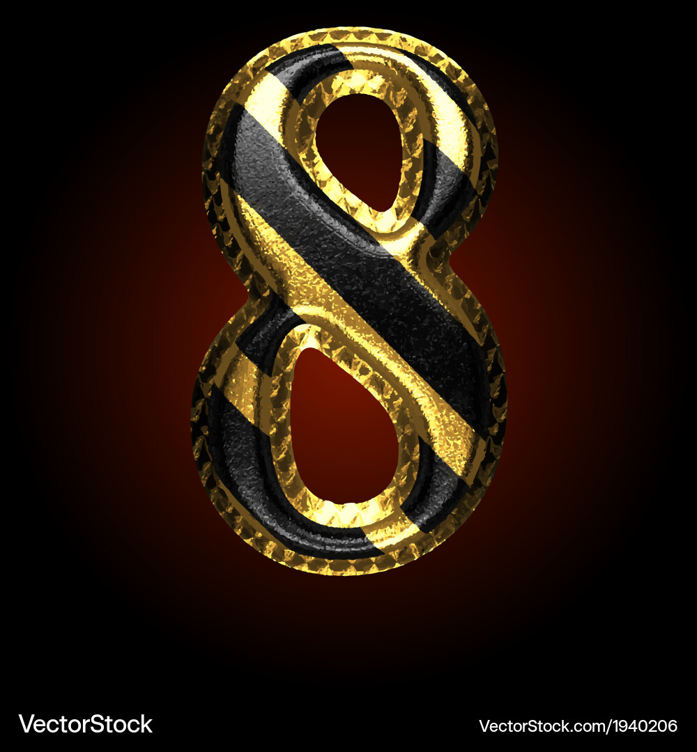Golden and black letter 8 Royalty Free Vector Image