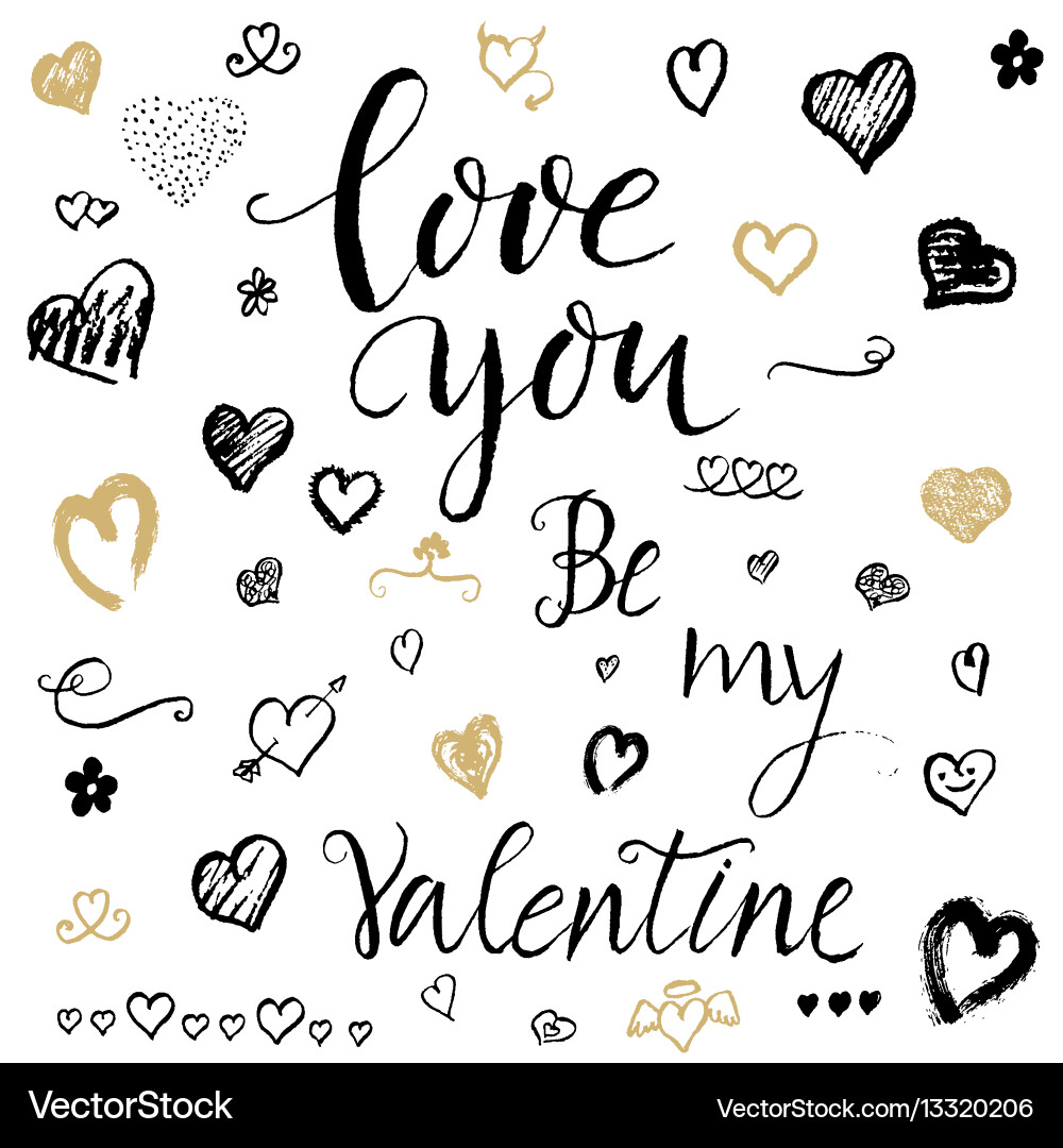 Hand-painted ink with hearts Hand-painted ink with hearts vector image