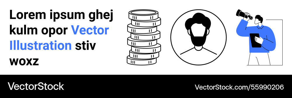 Man viewing through telescope with coin stack Man viewing through telescope with coin stack vector image