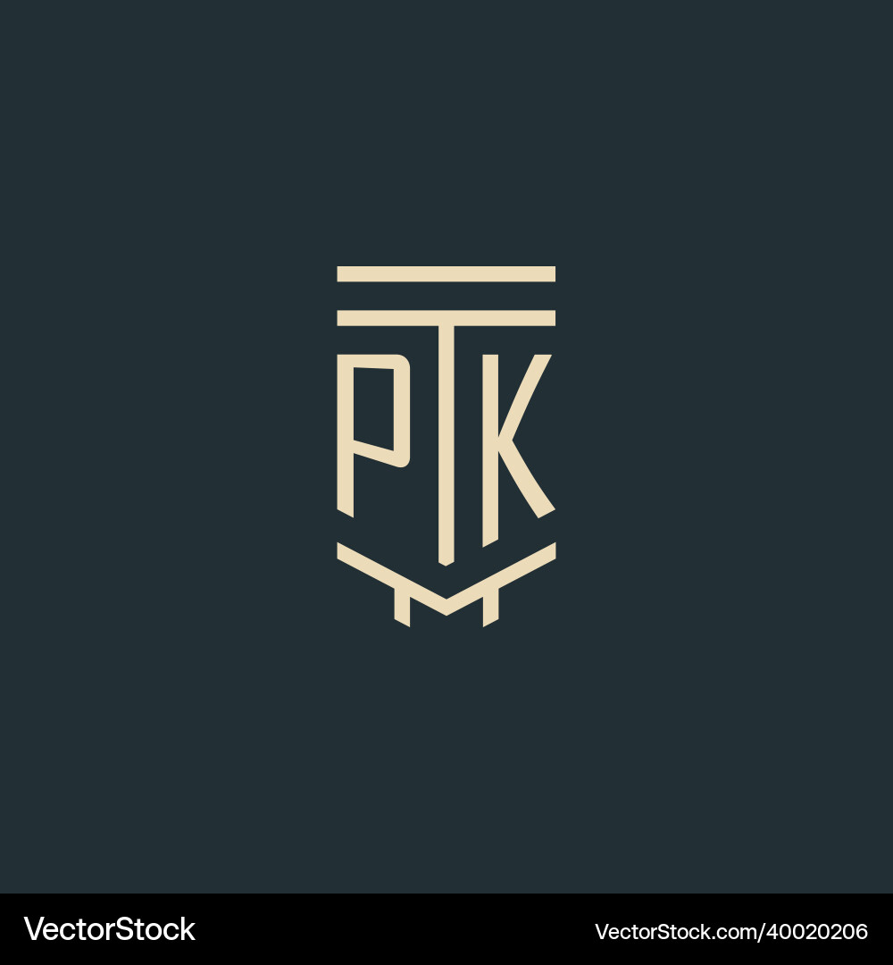 Pk initial monogram with simple line art pillar Vector Image