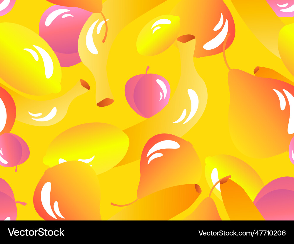 Seamless pattern with peach lemon banana and pear Seamless pattern with peach lemon banana and pear vector image