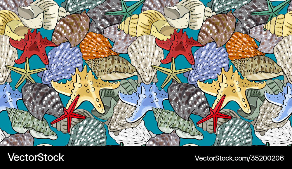 Seamless pattern with seashells excellent print Vector Image