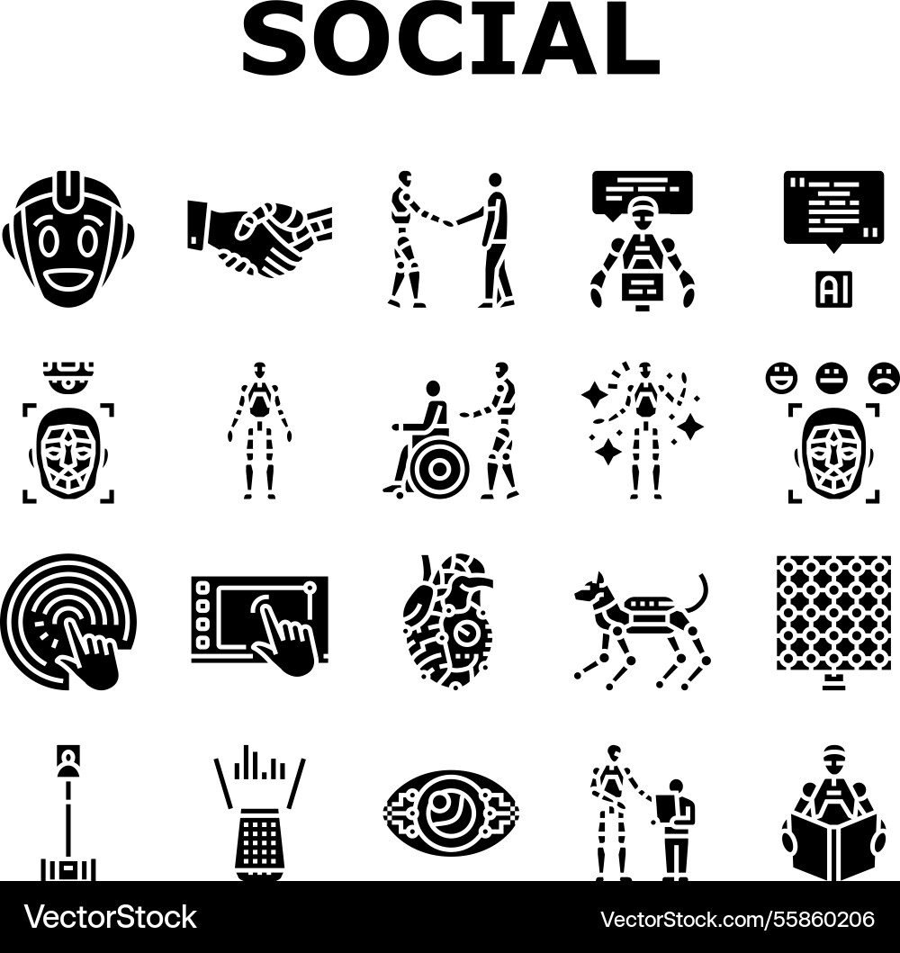 Social robotics ai interaction icons set Social robotics ai interaction icons set vector image
