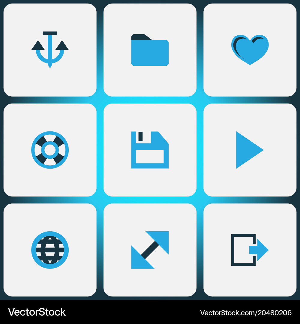 User icons colored set with exit play globe vector image