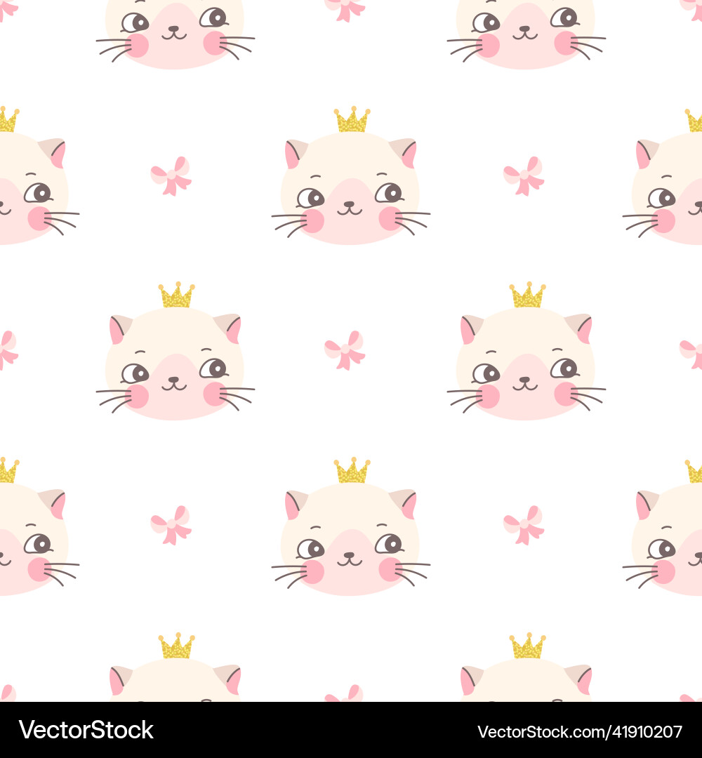Cat princess seamless pattern kitty in gold crown Cat princess seamless pattern kitty in gold crown vector image