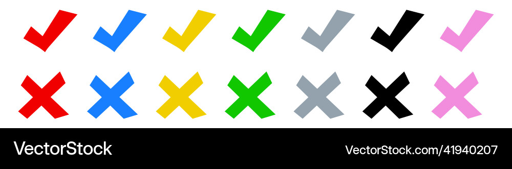 Check mark and cross icon set in colorful Check mark and cross icon set in colorful vector image