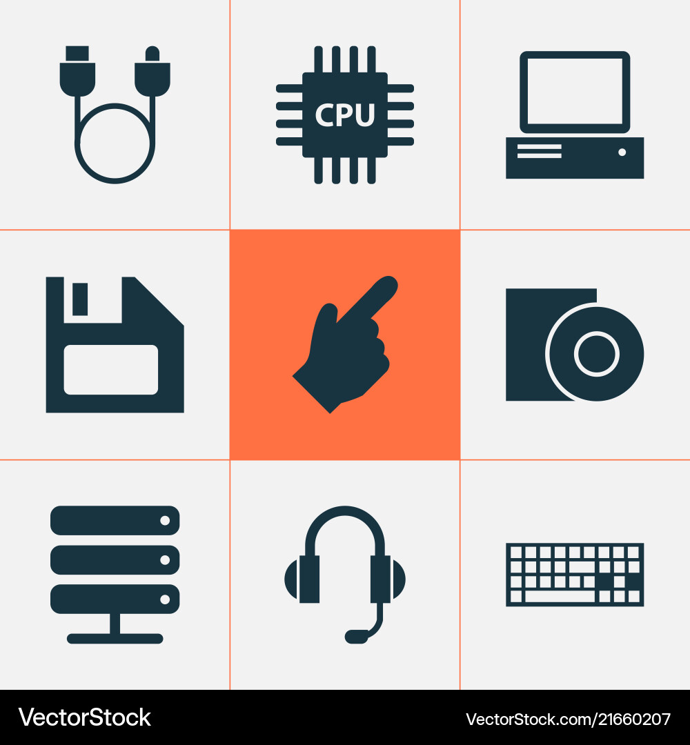 Gadget icons set with cursor floppy disk server Gadget icons set with cursor floppy disk server vector image