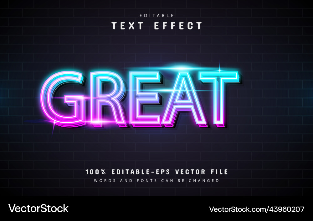 Great neon text effect with gradient Great neon text effect with gradient vector image