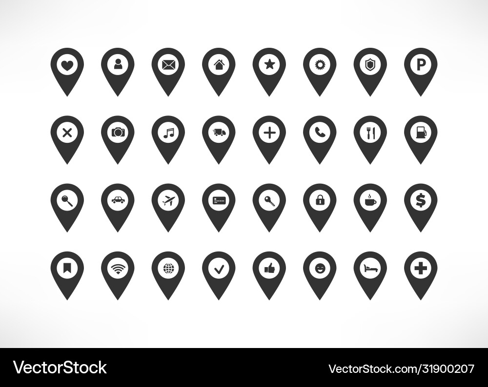Map pointer simple black pin icon set Map pointer simple black pin icon set vector image