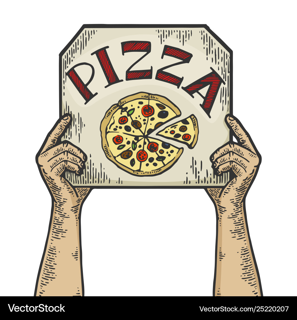 Pizza Box Scratch Board Sketch Vector Image