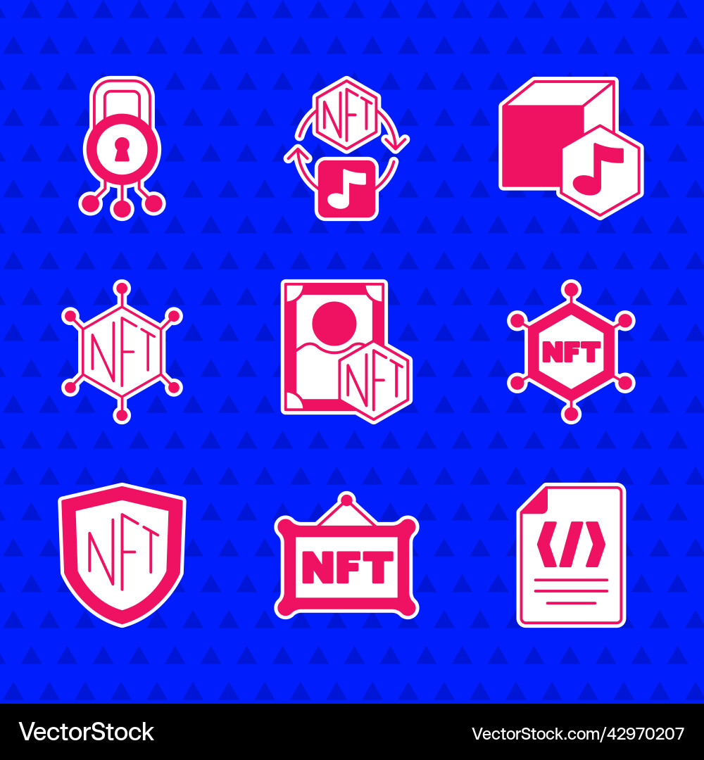 Set nft digital crypto art binary code vector image