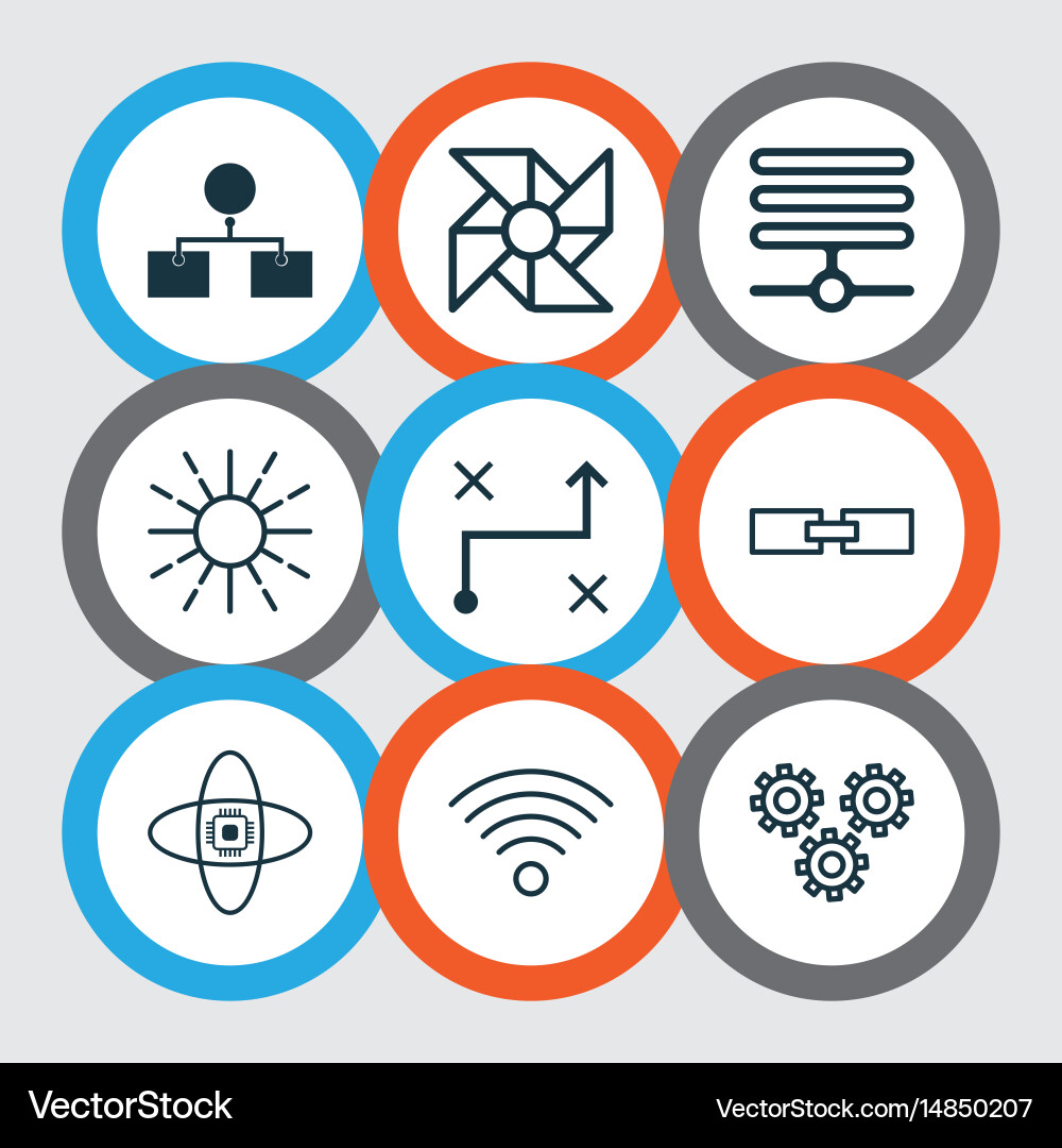 Set of 9 robotics icons includes mechanism parts vector image