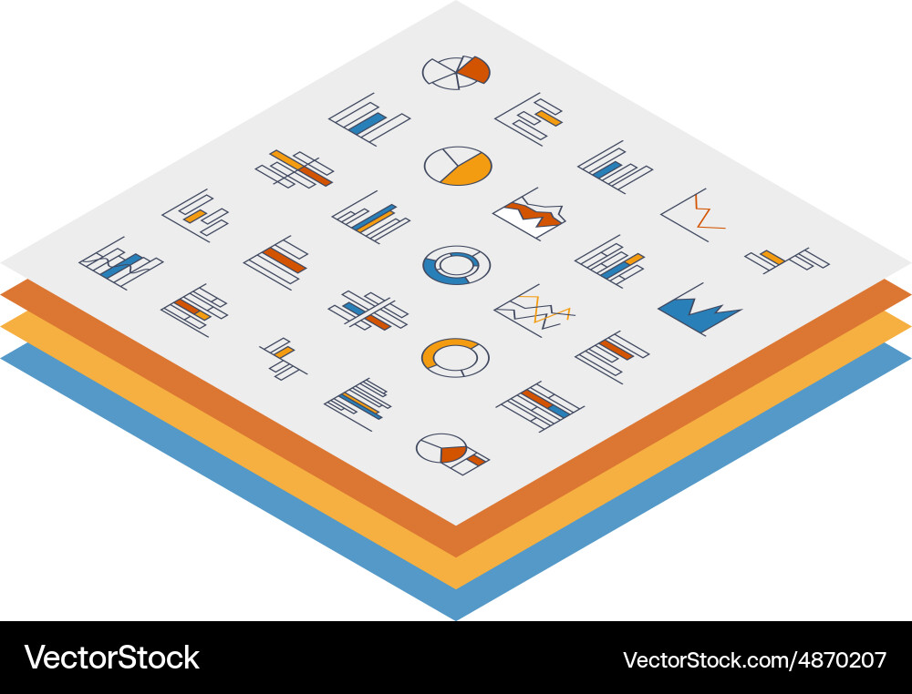 Set of chart icons in thin lines vector image